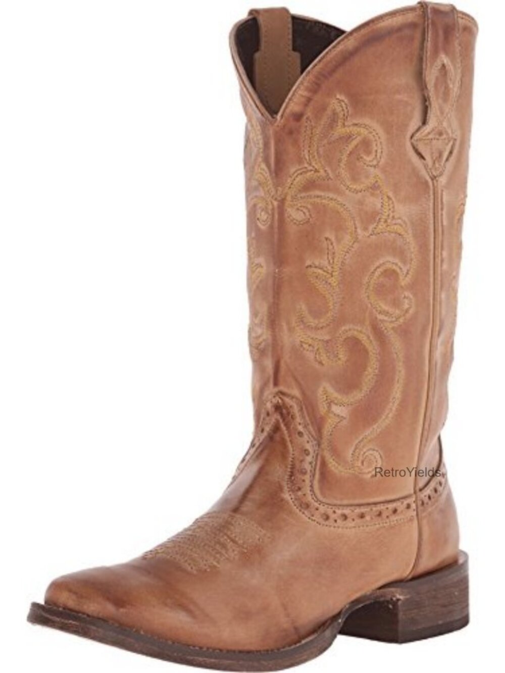 Classic Cowgirl Leather Western Boots Wide Square Toe Mid-Calf